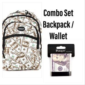 Combo Set - Money Print Theme - $100 Pattern - Backpack & Wallet- NWT- Gift Idea